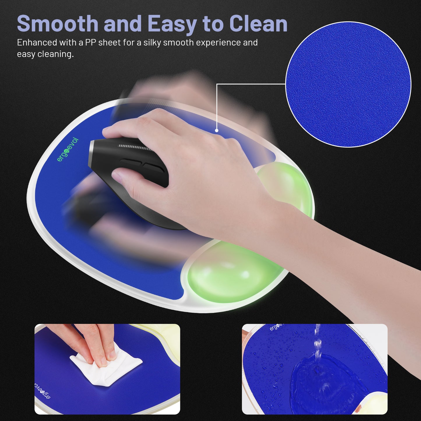 Ergoevol Ergonomic Mouse Pad with Wrist Rest for Ergonomic Vertical Mouse Silicone Model(Blue)