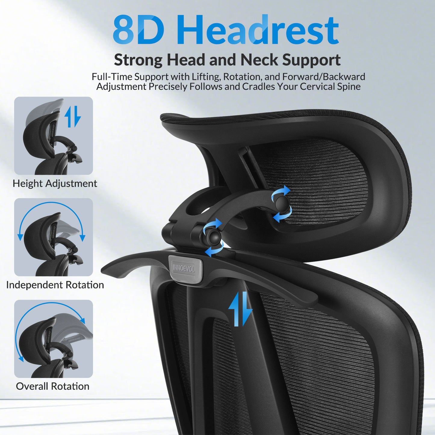 INNOEVOL Ergonomic Chair with 3D Armrests & Lumbar Support – Adjustable Headrest & Footrest EC60